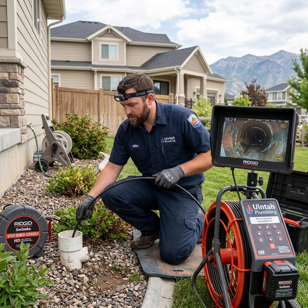 HD sewer camera inspection being performed on a Salt Lake City residential sewer line